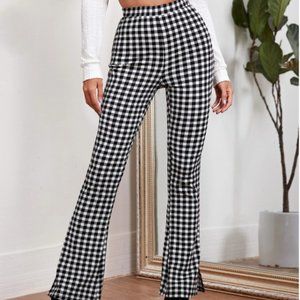 SHEIN Black and White Gingham High-rise Flare Pant